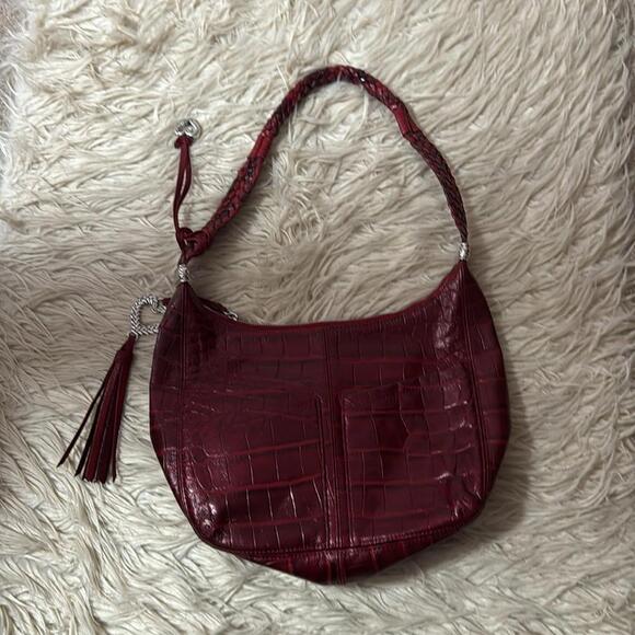 Brighton burgundy Elegant Red Croc-Embossed Shoulder Bag - Picture 2 of 9